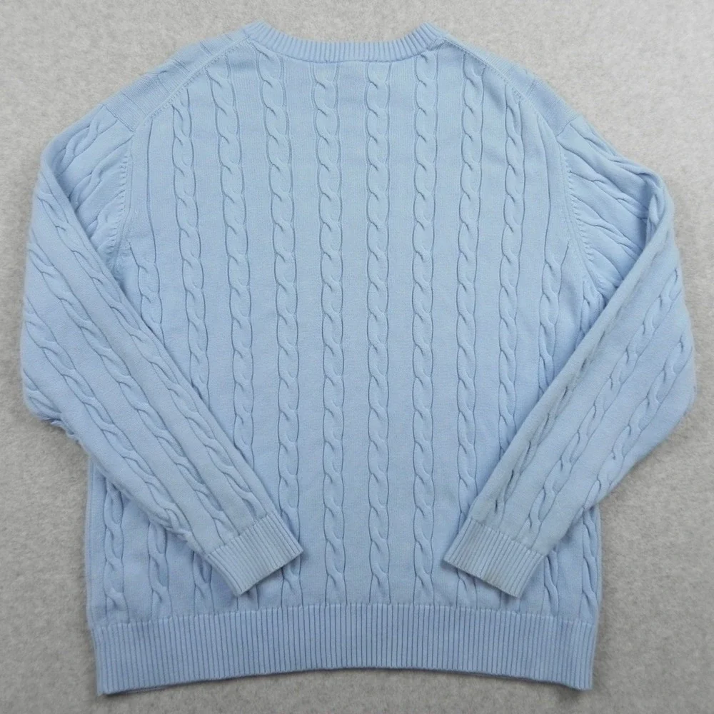 Roundtree & Yorke Sweater Mens Large Pullover Cable Knit Cotton Blue Long Sleeve